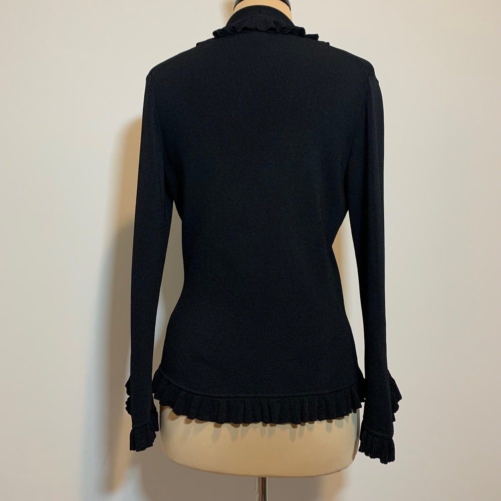 Vertigo Paris Black Ruffle Trim Pearl Button Womens Cardigan Sweater Top Medium - Picture 4 of 11